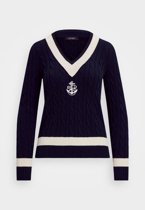 Lauren Ralph Lauren CABLE KNIT COTTON CRICKET SWEATER - Džemper - navy/mascarpone cream