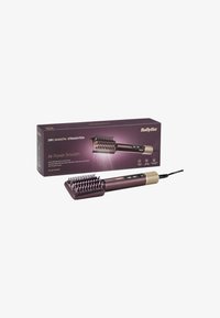 BaByliss Air Power Smooth-børste med lilla kropp og gullaksenter, avrundede bust og brukerinnstillinger på håndtaket. Eske inkludert.
