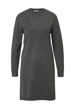 Abito maglione lungo grigio scuro con maniche lunghe, scollo a giro, vestibilità dritta e polsini e orlo a coste.