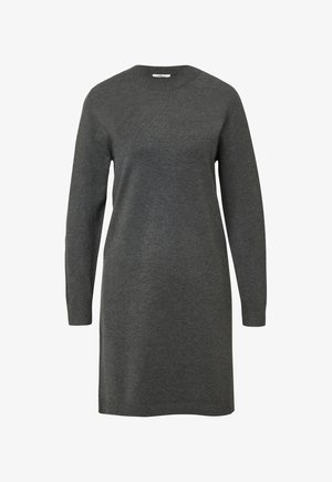 Abito maglione lungo grigio scuro con maniche lunghe, scollo a giro, vestibilità dritta e polsini e orlo a coste.