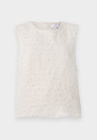 Sleeveless light beige top with textured surface, featuring raised irregular patterns and a back keyhole opening. No visible hardware.