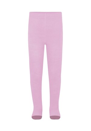 Pink Baumwollstrumpfhose mit glatter Textur, langem Design und kontrastierender dunkelrosa Saum an den Füßen. Keine Muster oder Akzente.