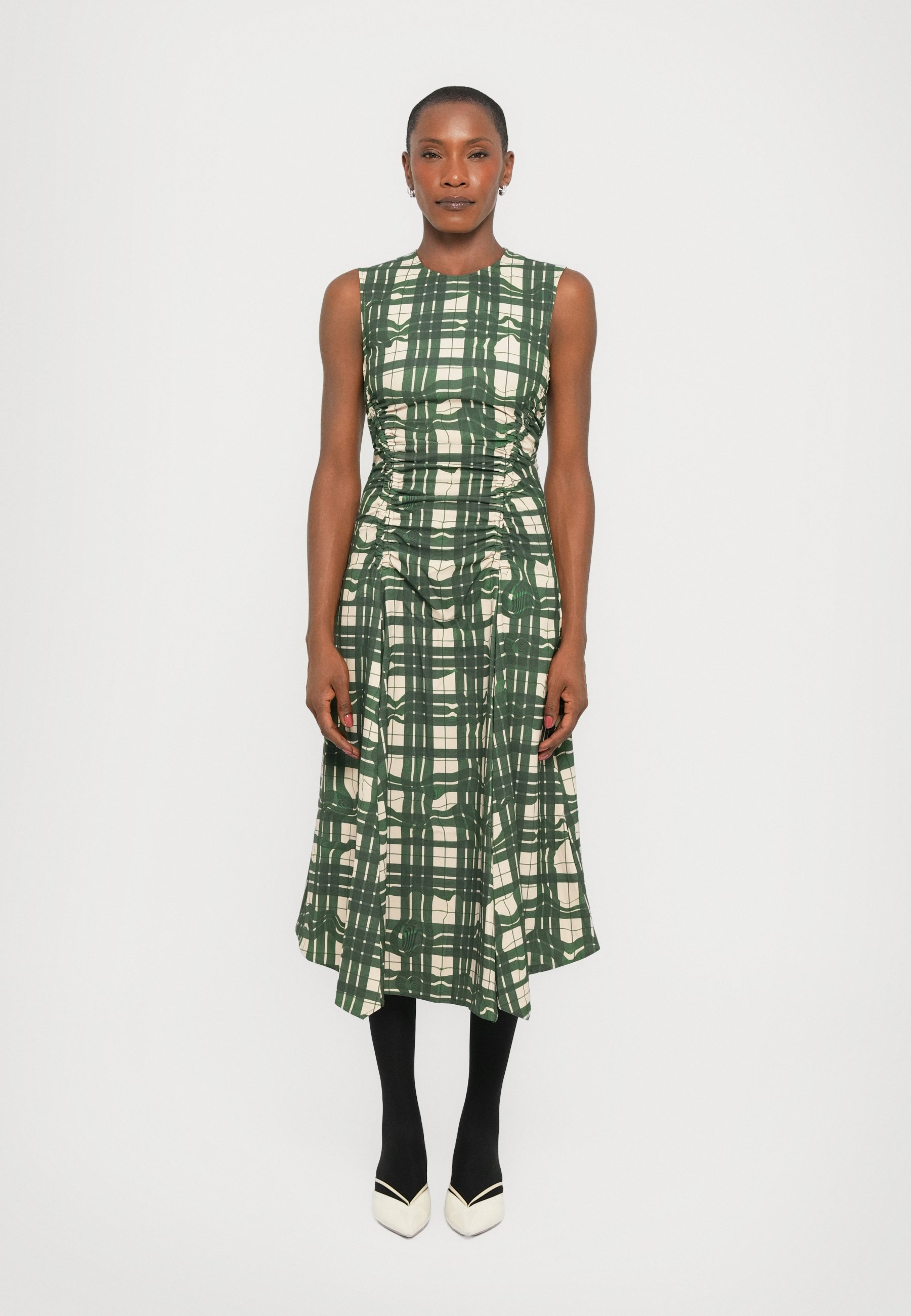 Stine Goya CHECKERED CADY SLEEVELESS GATHERED MIDI DRESS - Day dress - green  - Zalando