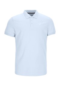 Lichtblauw poloshirt van katoen, met een puntige kraag, een drie-knops sluiting en korte mouwen. Subtiele logo-detail op de borst.