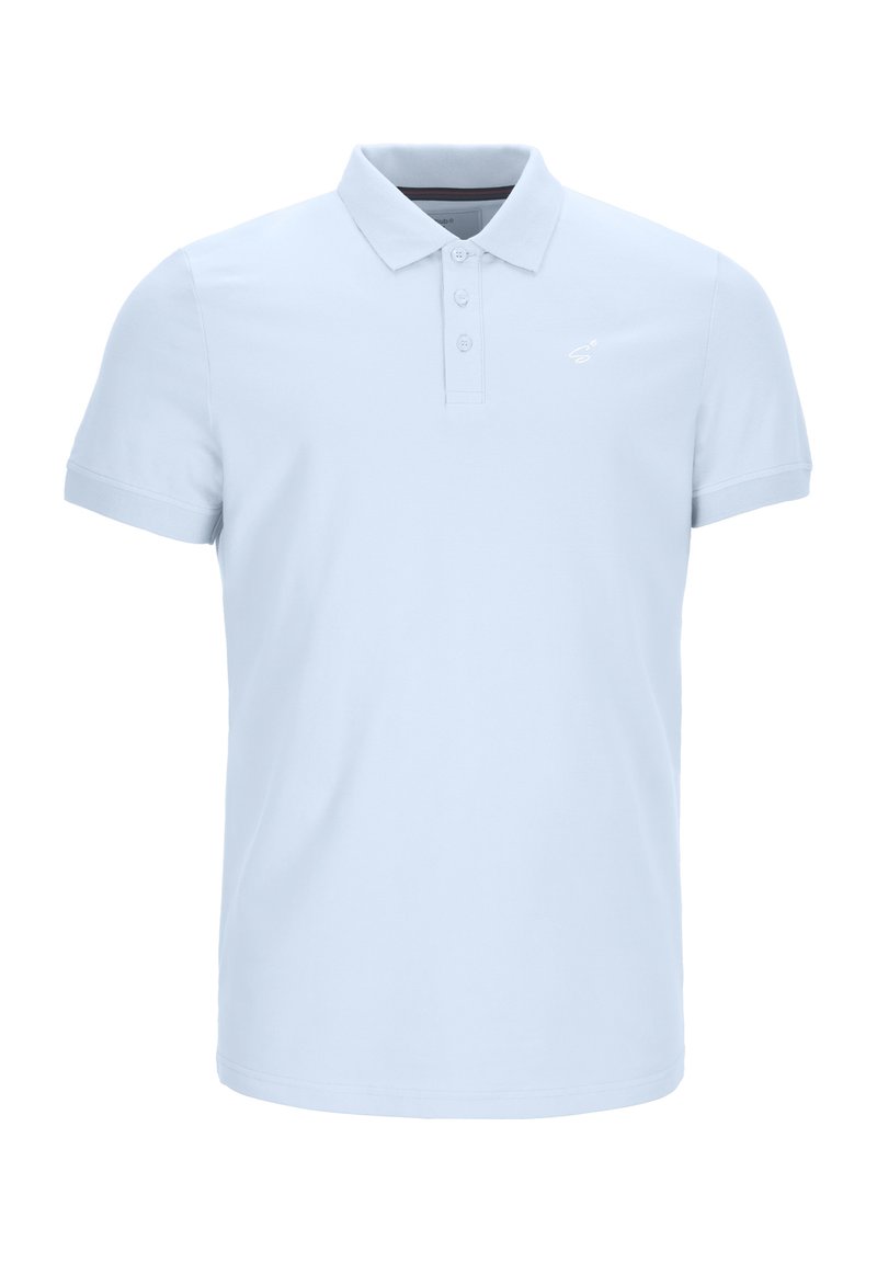 Lichtblauw poloshirt van katoen, met een puntige kraag, een drie-knops sluiting en korte mouwen. Subtiele logo-detail op de borst.