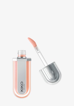 KIKO Milano lip gloss in a clear tube with silver accents, featuring a soft, tapered applicator and a pastel pink product inside.