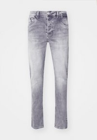 Grå denimjeans med en urtvättad finish, femficksdesign och rak benmodell. Har en standard knapp- och dragkedjestängning.