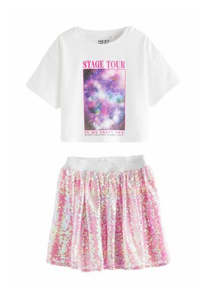 GLITTERBALL GRAPHIC  AND SEQUIN  SET  - A-linjekjol - white pink