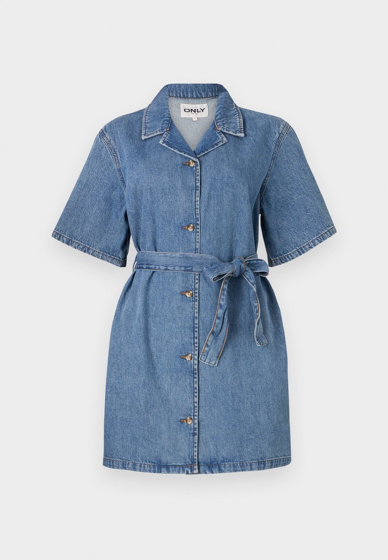 ONLY ONLELLIE MINI BELT DRESS - Denim dress - light blue denim/light-blue  denim - Zalando.co.uk