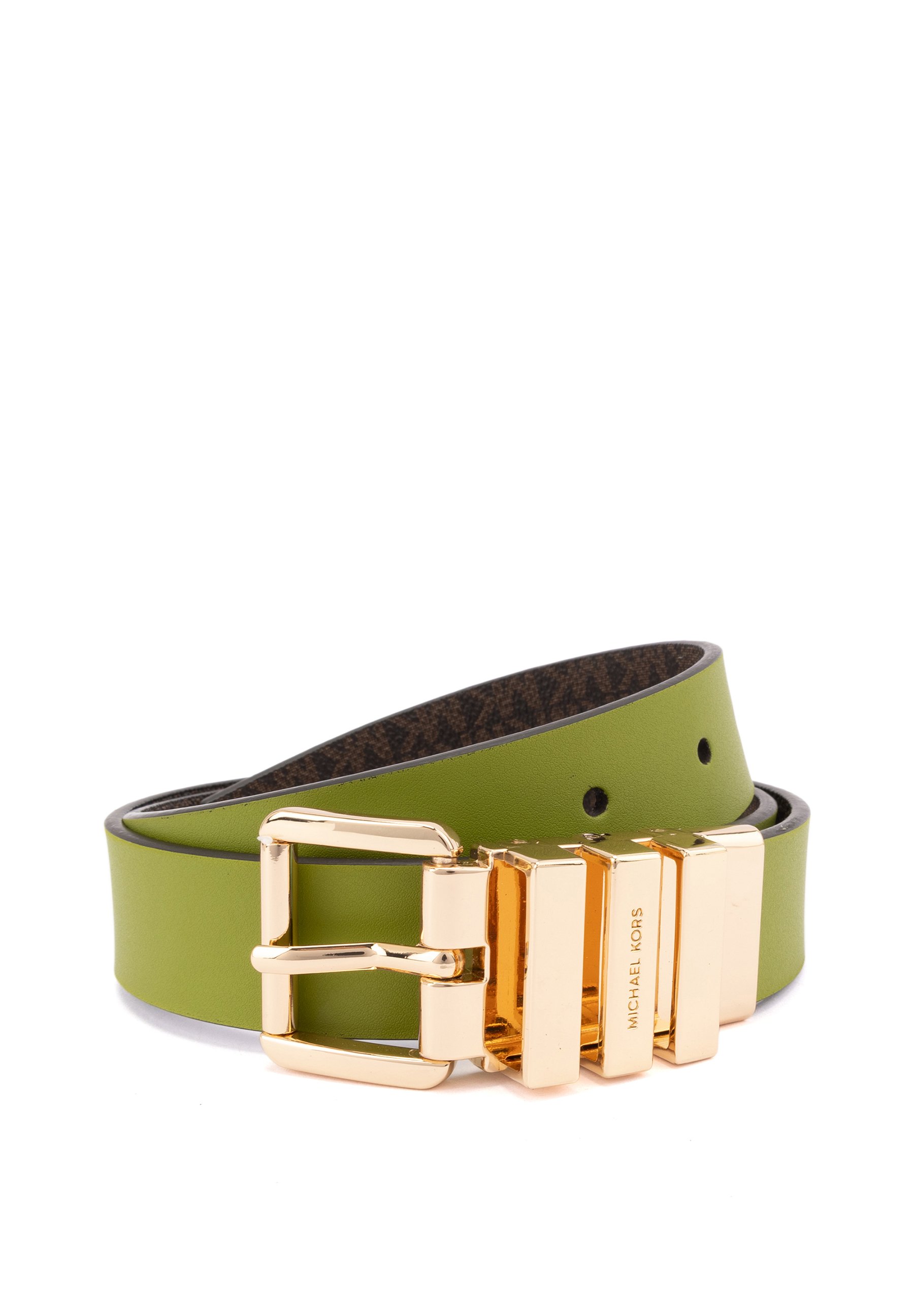 Michael Kors Brown Leather Belt Gold Buckle SZ Med Mint Michael Kors Reversible Monogram & Croc-Embossed Leather  main image 2