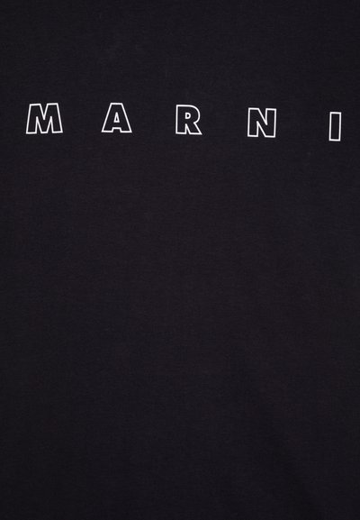 Black cotton t-shirt featuring bold, white uppercase lettering spelling "MARNI" centered on the front, with a smooth texture.