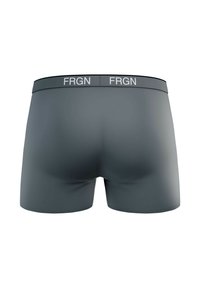 Boxers gris avec une texture lisse, dotés d'une large ceinture noire embossée du logo "FRGN" en blanc.