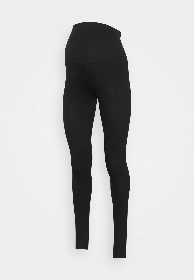Svarta tights med en hög, elastisk midjeband, som har en mjuk, stretchig väv och en figurnära design. Ingen mönster eller distinkta dekorationer.