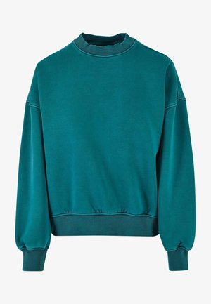 Teal sweatshirt med rund halsringning, ribbade ärmslut och nederkant. Tillverkad av mjukt tyg med en slät textur och avslappnad passform.