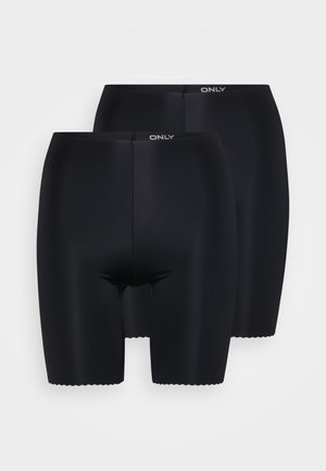 Sorte sømløse shorts med en glat overflade, over-knæ længde, med en bølgekant og "ONLY" logo på taljen. Sæt med to par.