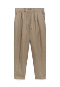 Linnen broek in een lichtbruine tint, met een elastische tailleband met trekkoord, zijzakken en een taps toelopend ontwerp.