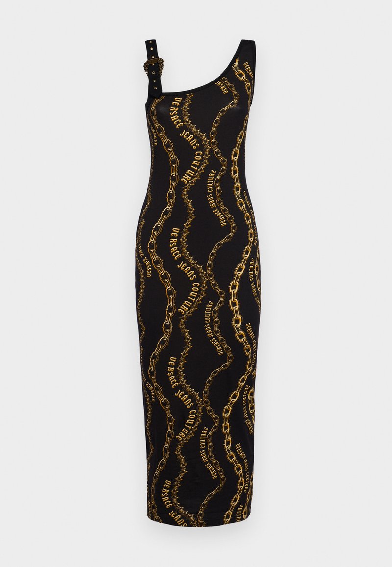 versace gold chain dress F/W 2019 Look #60 NEW VERSACE BLACK DRESS GOWN W/GOLD TONE CHAINS DETAILS 38 - 2 at 1stDibs