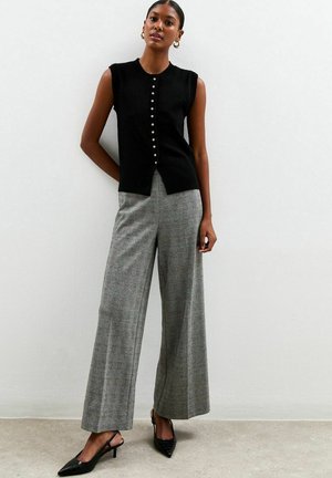 JERSEY CHECKED WIDE LEG  - Pantaloni - black pattern