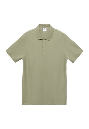 Khaki groene polo shirt van zacht katoen, met een klassieke kraag, een two-button placket en korte mouwen. Glad oppervlak.