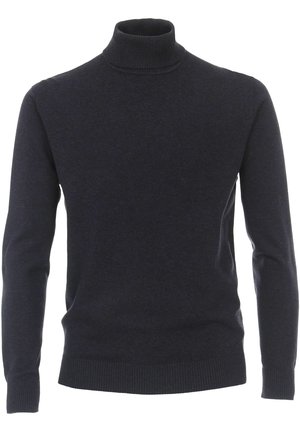 Donkerblauwe coltrui gemaakt van een zachte wolmix. Heeft lange mouwen en ribgebreide boorden en zoom voor een aansluitende look.