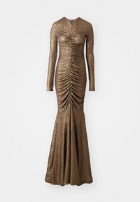 LONG SLEEVE V NECK SHIRRED FRONT FISHTAIL GOWN - Oblečenie na špeciálnu príležitosť - bronze