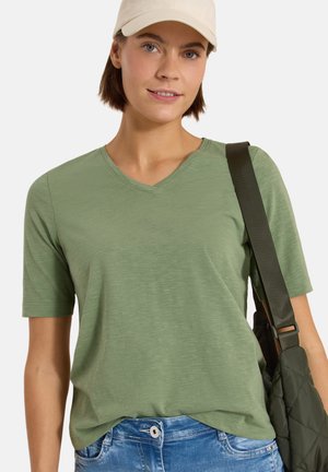Cecil, BASIC T-SHIRT WITH SHORT-SLEEVE AND V-NECK - T-Shirt basic - deep matcha green