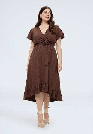 Fiorella Rubino VESITO LUNGO CON SCOLLO A V INCROCIATO - Robe de jour - marrone