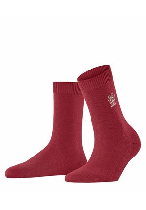 Rote Baumwollsocken mit gerippten Bündchen und einem dezenten, gestickten Logodetail. Das Design zeichnet sich durch eine glatte Textur und eine standardisierte Höhe für Crew-Socken aus.