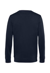 Felpa blu navy, realizzata in tessuto morbido, presenta un collo a giro, maniche lunghe e un retro semplice con orlo e dettagli a coste.