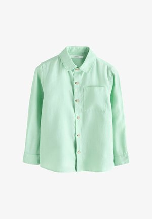 Svijetlo zelena košulja dugih rukava s gumbima, ovratnikom i džepom na prsima, prikazana na bijeloj pozadini.