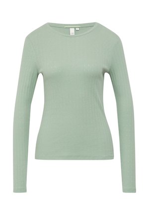 Langärmliges Oberteil aus weichem, mintgrünem Rippgewebe, mit einem runden Halsausschnitt und subtiler Textur mit kleinen Musterakzenten.