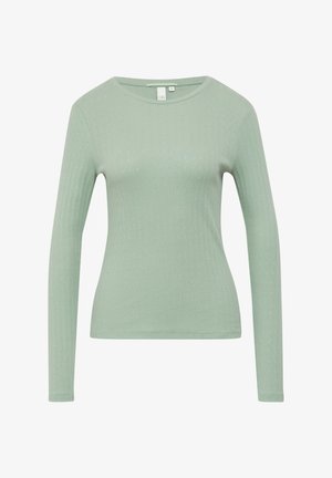 Langdurige mouwen shirt van zacht mintgroen ribstof, met een ronde halslijn en een subtiele textuur met kleine patroonaccenten.
