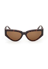 Lunettes de soleil œil de chat avec des verres teintés marron et une monture à motif écaille de tortue.