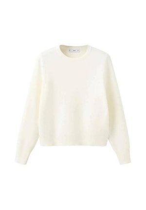 Sudadera de color crema de manga larga con cuello redondo, puños y dobladillo acanalados, mostrada sobre un fondo blanco.