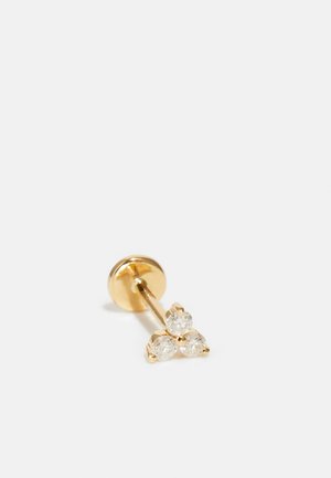 Guld stud ørepynt med tre klare, runde cubic zirconia ædelsten i en trekantet formation, med en glat guldstift.