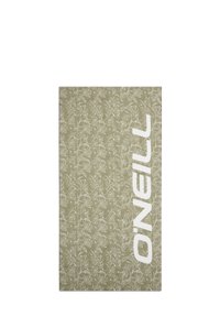 Vihreä kuvioitu pyyhe, jossa on kukkakuvio, ja jonka sivussa on suuri valkoinen "O'Neill"-logo. Pehmeä texture ja suorakulmainen muoto.