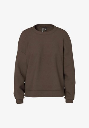 Brun sweatshirt lavet af blødt stof, med rund hals, drop skuldre og ribbede manchetter for en afslappet pasform. Enkel, ensfarvet design.