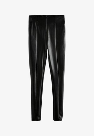 Mustad kunstnahast retuusid sileda tekstuuriga, kõrge vöökoht ja õmblusdetailid nii ees kui taga.