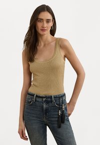 Lauren Ralph Lauren Rib Knit Linen Blend Sweater Tank Top - Topper - camel