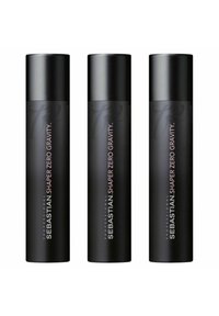 Three black spray cans with matte finish. Each labeled "Sebastian Shaper Zero Gravity," featuring white text and cylindrical shape.