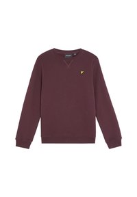 Felpa bordeaux con scollo a girocollo, maniche lunghe e polsini a costine. Presenta un piccolo logo di un uccellino giallo sul petto. Materiale in cotone.