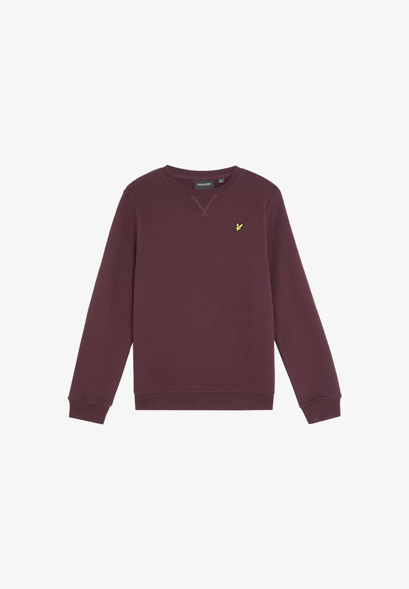 Felpa bordeaux con scollo a girocollo, maniche lunghe e polsini a costine. Presenta un piccolo logo di un uccellino giallo sul petto. Materiale in cotone.