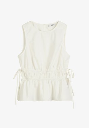 Biała bluzka bez rękawów z okrągłym dekoltem, marszczonym elastycznym pasem i detalami w postaci wiązania po bokach, od marki Marc O'Polo Denim.