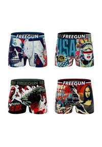 Boxers colorés avec divers imprimés graphiques : crânes, Statue de la Liberté, monstres et Mona Lisa. Fabriqués en tissu extensible avec des ceintures élastiques.