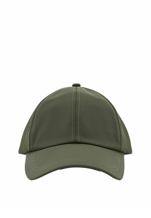 Grüne Baseballkappe mit gebogenem Schirm und sichtbaren Nähten, von vorne auf weißem Hintergrund gezeigt.