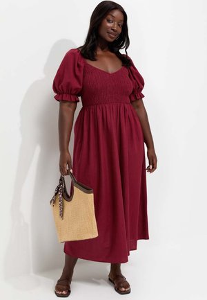 New Look Curves CURVES BODICE PUFF SLEEVE MIDI - Maxi-jurk - burgundy