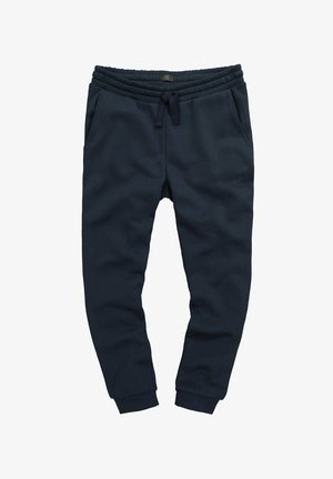 Pantaloni della tuta navy in tessuto morbido, con vita elastica e cordoncino, tasche laterali e polsini affusolati. Dettaglio logo discreto.
