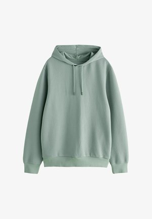 Lichtgroene hoodie met een gestructureerd patroon, trekkoord capuchon, en ribgebreide manchetten en onderrand. Zachte stof, ontspannen pasvorm en minimalistisch ontwerp.