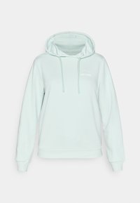 Πανωφόρι με κουκούλα σε μέντα πράσινο με άνετη εφαρμογή. Διαθέτει τσέπη καγκουρό, κουκούλα με κορδόνι και μικρό λευκό λογότυπο στο στήθος.