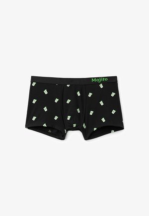 Sorte boksershorts med grøn Mojito-print, der har små cocktailglas-mønstre. Blødt stof, elastisk talje.